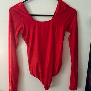 Aerie Red Fitted Long Sleeve Bodysuit